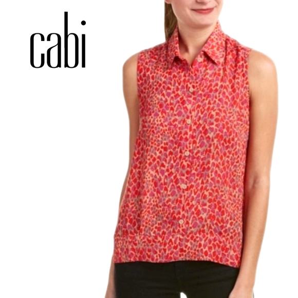 CAbi Tops - CAbi Wmns S Sleeveless Collared Button Down Red Purple 3270 Heartbreaker Blouse